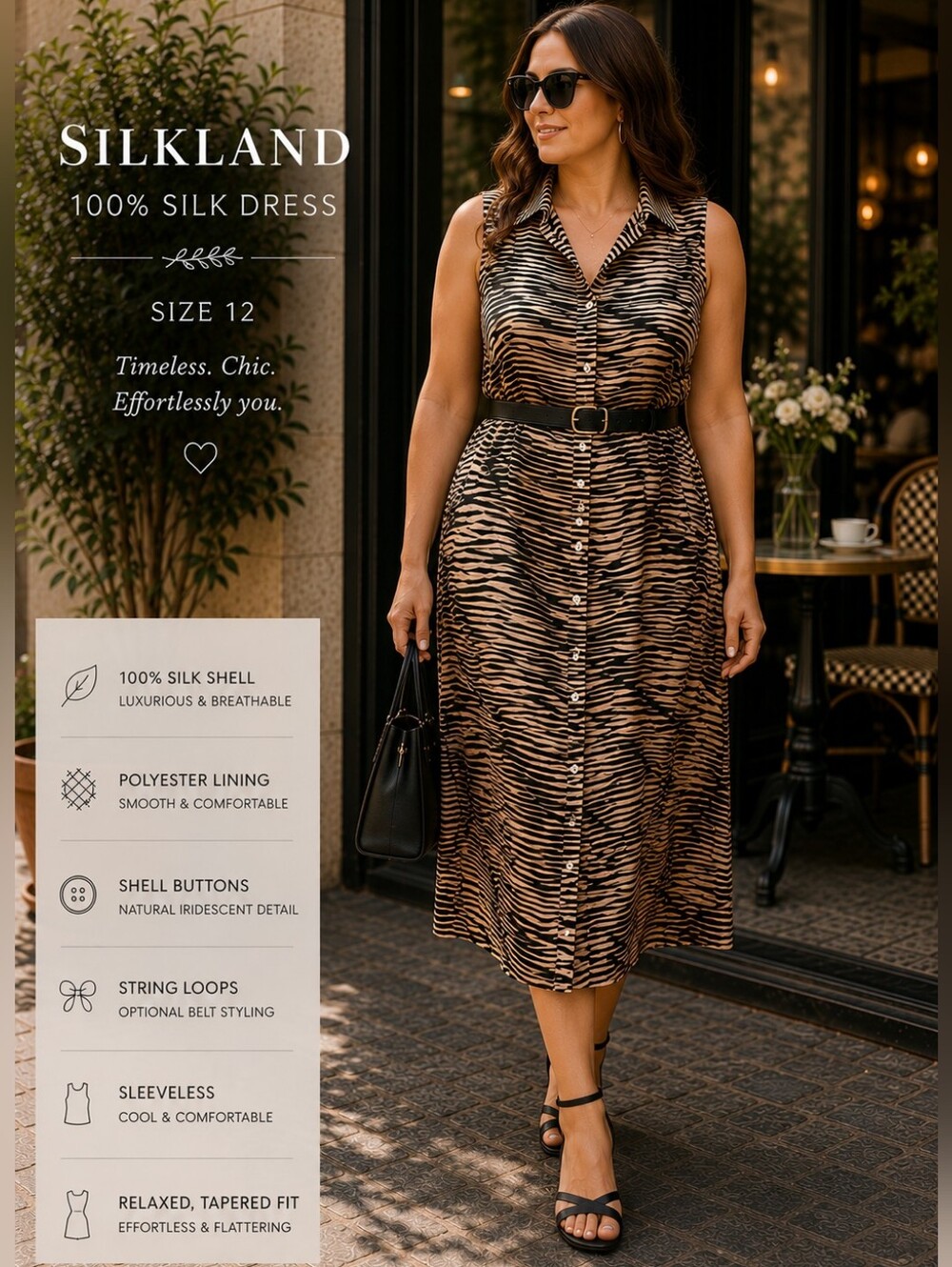 SilkLand Brown Animal-Print Sleeveless Midi Dress
